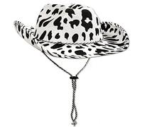 TOSSPER Vache Imprimée Large Fronole Feutre Chapeau Animal Impression Chapeau De Cow-Boy Protections Boucly Cowgirl Festival De Vacances