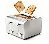 Tosteuse 4/6 Tranches Acier Inoxydable Avec Fentes Extra-Larges, Fonction Bagel, Réchauffage Et Décongélation, Levier De Levage Haut Et Plateau Ramasse-Miettes(4 Slots)