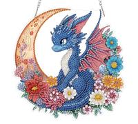 TOSTOG Diamant Peinture Pendentif Petit Dragon Bleu 5D DIY Diamant Painting Pendentif Lune Diamond Painting Pendant Kit pour Jardin Maison Porte et Fenêtre Décoration Cadeaux(19.3×19.4cm)