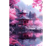 TOSTOG Diamond Painting Kit Adulte,Diamant Painting Images Ronde Diamond Peinture Diamant Adulte,Fleurs Roses Du Temple 5D DIY Cristal Débutant Art Set pour Décoration Murale Maison 30x40cm