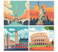 TOSTOG Ville Peinture Numero Adulte Enfant avec Cadre Lot 4 Kit Paris Londres Rome Peinture Adultes Décoration de la Maison Loisirs Créatifs Adultes Cadeau Fille et Garcon (20X20CM)