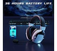 Tosuny Casque de Jeu avec Microphone Antibruit pour PC, Connexion 2,4 G, Batterie 1200 MAh, Conception Ergonomique Légère (Noir et Blanc)