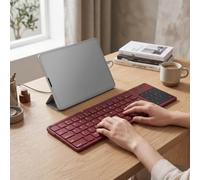 Tosuny Clavier Bluetooth Pliable avec pavé Tactile, Clavier sans Fil Portable avec Support et Housse en Cuir PU, de Poche Rechargeable pour Tablette iOS et Ordinateur Portable (Wine Red)