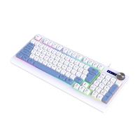 Tosuny Clavier de Jeu Filaire avec Bouton de Volume, 93 Touches Dynamic RVB Clavier rétro-éclairé avec des Touches Multimédias et pavé Numérique, Anti-gardien, Touchés PBT, Ergonomique (Bleu et blanc)