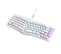 Tosuny Clavier Ergonomique 69 Clé, Clavier USB Filaire RVB Backlit USB avec 18 Modes Lumineux Vifs, Touchés Gravés, Câble USB C Détachable, pour Le Jeu PC (White)