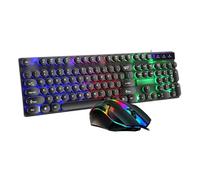 Tosuny Clavier et Combo de Souris Filaire, Jeu de pavé de Jeu de Jeu de Jeu RVB de Style RV RGB, Souris Optique de 1600 Dpi, Touchés Ronds Punk Rétro, Preuve de Splash, pour PC (Ensemble Punk Noir