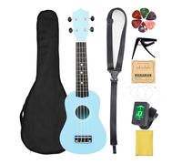 Tosuny Ensemble Complet de ukulélé en Tilleul 21 Pouces | Tuner Capo Picks Sac Portable Cordes Lisses pour Débutants Adultes Enfants (BLUE)