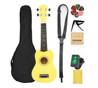 Tosuny Ensemble Complet de ukulélé en Tilleul 21 Pouces | Tuner Capo Picks Sac Portable Cordes Lisses pour Débutants Adultes Enfants (YELLOW)