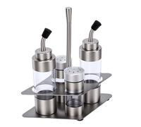 Tosuny Ensemble de Bouteilles à Condiment en Acier Inoxydable avec Base | Pot Durable de qualité alimentaire, distributeur d\'huile anti-fuite, agitateur de poudre de sel, organisateur de cuisine