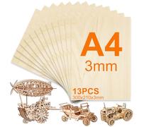 TOSUTO 13 Pièces Contreplaqué 3mm,Feuilles de Bois de Tilleul,300 x 210mm,Planche Bois Brut A4,Balsa Panneau Feuille Découpe Laser,Bois pour Pyrogravure,Gravure,Maquette,Gravure Laser,DIY