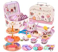 TOSUTO 52 Pièces Service à Thé pour Enfant - Jouets de Dinette Enfant Avec Tasses, Assiettes et Accessoires pour Filles 3 à 7 Ans