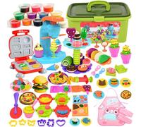 TOSUTO 65 pièces Pâte À Modeler pour Enfants,Accessoires pour Créer des Hamburgers et des Pizza,Outils de Pâte À Modeler Créatif Accessoire avec 12 Pots de Pate a Modeler Cadeau de Jouet Enfan 2+ Ans