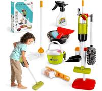 TOSUTO Aspirateur Enfant Qui Aspire Vraiment avec Fonction d'aspiration et sonore,14 Pièces Kit Menage Enfant,kit de Nettoyage,Jouet pour Enfants à partir de 3 Ans (Vert)