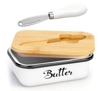 TOSUTO Beurrier en Porcelaine - Boite A Beurre Avec Couvercle En Bois et couteau intégré,Conteneur de Beurre 450g,boite beurres multifonction pour la cuisine et comme cadeau (Blanc)