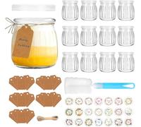 TOSUTO Lot de 12 pots à yaourt transparents de 200 ml avec couvercle, polyvalents, pour confiture, miel, desserts, céréales, bougies, réutilisables