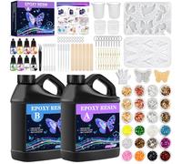 TOSUTO Resine Epoxy,1020ml Resine Epoxy Transparente,1:1 Ratio,Kit Résine Epoxy Complet,Avec Pigment de résine,Feuille d'or,Paillettes,pour la Fabrication de Bijoux en Cristal Pendentif Bracelet