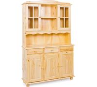 Toswa Vitrine 3 portes, 2 portes vitrées, 3 tiroirs, 2 espaces ouverts, naturel.