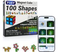 TOSY Magnet Cube 2x2-8 Blocs, Jouet 2-en-1: Cube Puzzle 2x2x2 et Cube Infini Personnalisable, Phosphorescent, Lampe UV Incluse, Fidget/sensoriel, Jouet STEM/Steam, idée Cadeau Enfants/Ados/Adultes