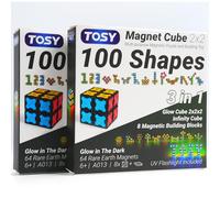 TOSY Magnet Cube 2x2-8 Blocs, Jouet 2-en-1: Cube Puzzle 2x2x2 et Cube Infini Personnalisable, Phosphorescent, Lampe UV Incluse, Fidget/STEM/Steam, idée Cadeau Enfants/Ados/Adultes, Lot de 2