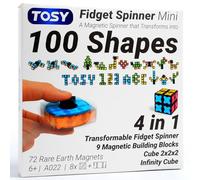 TOSY Magnet Fidget Spinner Mini - 8 Blocs, Jouet 3 en 1: Fidget Spinner Transformable, Infinity Cube, Puzzle Cube 2x2, Tuiles magnétiques STEM Cadeau pour Enfant/garçon/Fille/Adulte