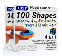 TOSY Magnet Fidget Spinner Mini - 8 Blocs, Jouet 3 en 1: Fidget Spinner Transformable, Infinity Cube, Puzzle Cube 2x2, Tuiles magnétiques STEM Cadeau pour Enfant/garçon/Fille/Adulte, Ensemble de 2