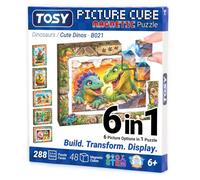 TOSY Picture Cube Cute Dinos : Puzzle magnétique 6 en 1, 48 Blocs, 288 Faces illustrées, 1,5cm, B021, Art UV sans raccord, Cadre d’Exposition, à Collectionner, Cadeau STEM/Steam pour Enfants/Adultes