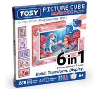 TOSY Picture Cube Fairy Unicorns : Puzzle magnétique 6 en 1, 48 Blocs, 288 Faces illustrées, 1,5cm, B061, Art UV de qualité, Cadre d’Exposition, Cadeau STEM/Steam Enfants/Adultes