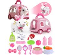 TOSZOLY 21Pièces Jouets Interactifs pour Enfants, Lapin Interactif Peluche Lapin Jouets pour Enfants Peluche Interactive, Jouets Electroniques pour Animaux avec Cage, Coffret Cadeau Filles Garçons
