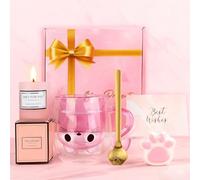 TOSZOLY Cadeau Femme, Tasse Chat Coffret, Idee Cadeau Anniversaire Femme, Coffret Tasse à Café Double Paroi Personnalisé Pour Maman Épouse Amie Fille Soeur, Noël, Fête des Mères (Rose)