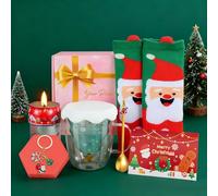 TOSZOLY Coffret Cadeau Femme Noel, Coffret Noel Femme Fille mit Tasse Noel Bougie, Chaussette, Carte, Boîte, Cadeaux Anniversaire Filles, Idee Cadeau de Noël Pour Maman, Collegue, Amis, Sœur