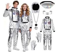 TOSZOLY Déguisement Astronaute Adulte, Costume Astronaute avec Casque Gants, Cadeau pour Homme Femme, Déguisement Cosmonaute Combinaison Spatiale pour Halloween Cosplay Carnaval (XL)
