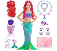 TOSZOLY Deguisement Sirene Fille, Deguisement Ariel la Petite Sirene avec Perruque de Ariel, Cadeau pour Fille, Déguisement Sirene Enfant pour Anniversaire Cosplay Carnaval (110)