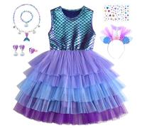 TOSZOLY Deguisement Sirene Fille, Déguisement Ariel la Petite Sirène, Robe de Princesse avec Accessoires de Sirène pour Enfant Fille, Anniversaire Fete Halloween Carnaval Cosplay 2-7 Ans