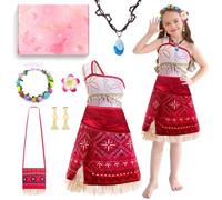 TOSZOLY Deguisement Vaiana Fille, Déguisement Princesse Vaiana avec Couronne de Fleurs Collier, Robe Princesse Vaiana 2 pour Enfant, Costume d'aventure Vaiana pour Carnaval Cosplay (130)