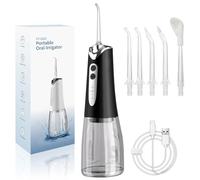 TOSZOLY Jet Dentaire Hydropulseur Portable, Irrigateur Oral 5 Modes et 5 Buses, Interdentaire Irrigateur et 300 ml Réservoir, USB Chargé, IPX7 Water Flosser pour La Maison et Les Voyages
