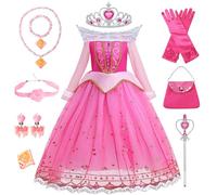 TOSZOLY Robe de Princesse Fille, Déguisement de princesse pour filles, Fille Déguisement Costume pour Anniversaire Noël Carnaval Halloween Cosplay(3-8 ans, Rose, avec Accessoires)