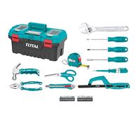 TOTAL - Boîte de 32 outils 17" (43 cm) | Pince, clé, tournevis et marteau avec tire-lave | Flexomètre, embouts et arc de scie | Testeur de tension