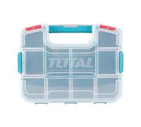 TOTAL - Boîte de Rangement en Plastique Empilable Mod.TPBX1121 | Avec Poignée et Couvercle Transparent | Coins Arrondis | 10 Compartiments | Durable et Résistante | 305 x 230 x 65mm | Plastique | Bleu