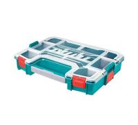 TOTAL - Boîte de Rangement en Plastique Empilable | Avec Poignée et Couvercle Transparent | Dimensions 370 mm x 290 mm x 65 mm | Compartiments Combinables | Bleu