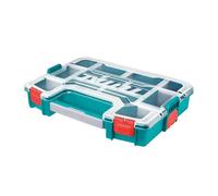 TOTAL - Boîte de Rangement en Plastique Empilable | Avec Poignée et Couvercle Transparent | Dimensions 370 mm x 290 mm x 65 mm | Compartiments Combinables | Bleu