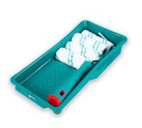 TOTAL - Ensemble de 6 Pièces | Rouleaux + Plateau | 4 Rouleaux en Polyester 100 mm | Inclus Plateau de 305 x 150 mm | Supporte Jusqu’à 25 kg | Inclus Support de Rouleau | Adapté pour Intérieur | Bleu