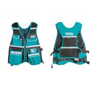 TOTAL - Gilet porte-outils réglable | 11 poches et porte-marteau | Capacité de charge 3 kg | Confort et ajustement optimal, noir, polyester