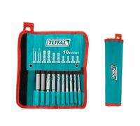 TOTAL - Jeu de 10 Forets | Ensemble SDS PLUS avec 8 Forets Muraux, 1 Burin et 1 Poinçon | Pour Béton et Pierre | Résistant aux Chocs | Comprend une Pochette en Tissu Enroulable