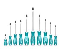 TOTAL - Jeu de 10 Tournevis - 6 à Pointe Plate et 4 à Pointe Phillips - Pointe Magnétique avec aimant puissant - Confortable à utiliser - Chrome Vanadium