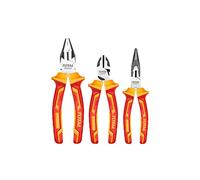 TOTAL - Jeu de 3 pinces isolées | 1 pince universelle isolée, 1 pince coupante diagonale et 1 pince à bec plat isolée | Manche ergonomique bimatière | Cr-V