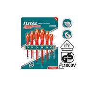 TOTAL - Jeu de 6 tournevis isolés | 3 tournevis isolés à tête plate et 3 tournevis isolés à tête Phillips | Poignée bimatière | Certifié VDE | Chrome Vanadium