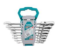 TOTAL - Jeu de 8 clés combinées à cliquet et articulées | Tailles multiples | Outil pour desserrer écrous et vis à tête hexagonale | Chrome-molybdène