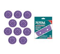 TOTAL Lot de 10 disques de polissage et de ponçage - Diamètre 150 mm - 2 x P40, 2 x P60, 4 x P80 et 2 x P120 - En oxyde d'aluminium - Pour bois, plastique, peinture, pierre, métal et verre