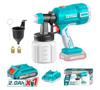 TOTAL - Pistolet a Peinture à Batterie 20V - Pulvérisateur Réglable 0,1 et 0,2 Bar - Capacité 800 ML/Min - Inclut Batterie 2Ah, Chargeur et Malette - Idéal pour Intérieurs et Extérieurs