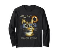 Total Solar Eclipse 2024 Chat portant des lunettes d'éclipse solaire Manche Longue